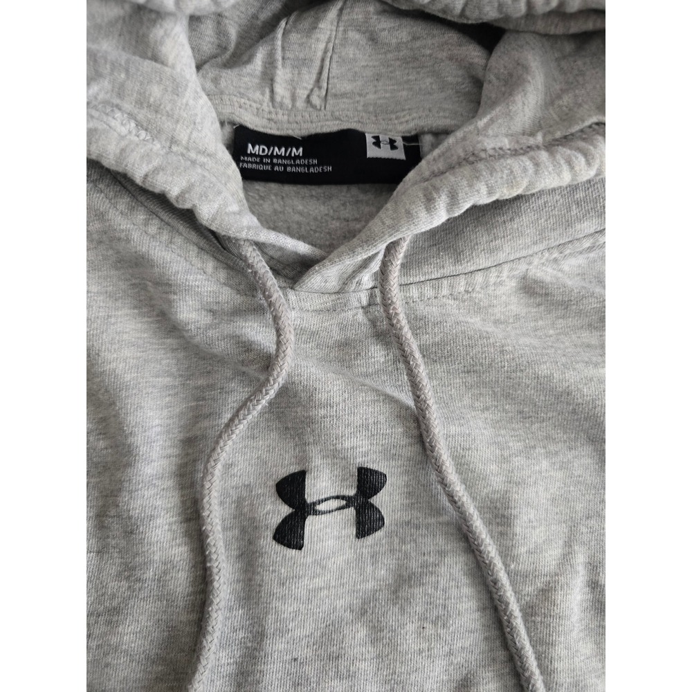 Under Armour Mens Fleece Hoodie Heather Grey Embroidered Logo Pullover Medium - Picture 2 of 3